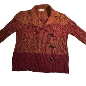 Jones New York Sport Cotton Blend Knit Multi Color 3 Button Cardigan Sweater Lg*